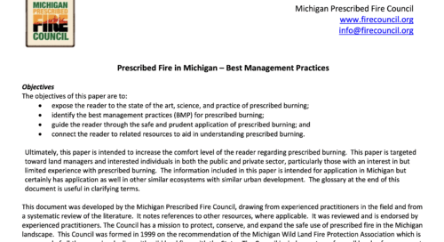 Prescribed Fire in Michigan – Best Management Practices