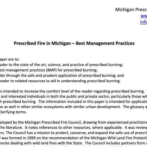 Prescribed Fire in Michigan – Best Management Practices
