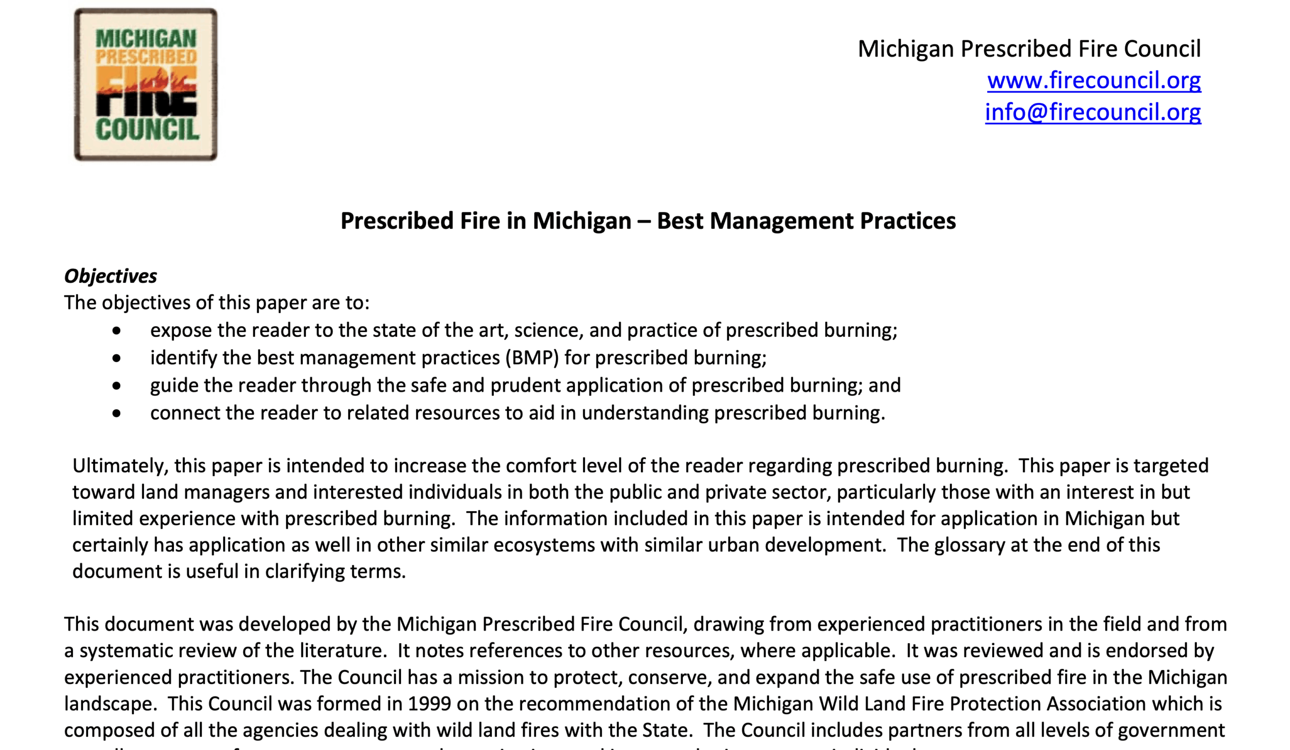 Prescribed Fire in Michigan – Best Management Practices